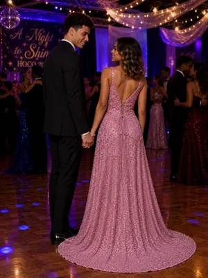 Boutique #27-16 Dusty Rose sequin velvet 1 inch strap long dress thumbnail 2