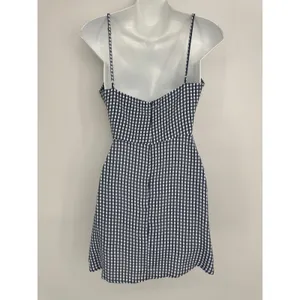 Flynn‎ Skye Mini Dress XS Blue Gingham Tie Front Cut Out Summer Picnic Coastal thumbnail 4