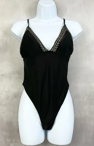 Cheeky High Cut Womens Swimsuit Size Large Black Gold Glam Beach Summer Resort‎ thumbnail 1