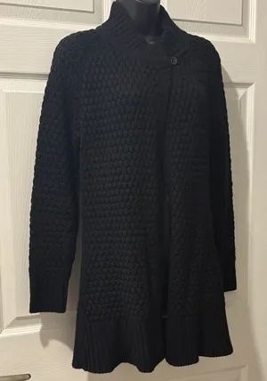 Eddie Bauer Black Textured Cardigan Large heavy weight thumbnail 1