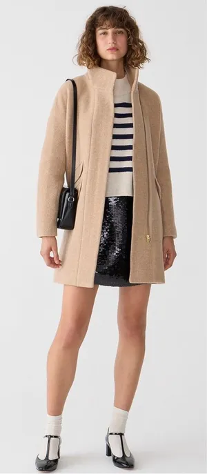 J Crew • Stadium Cloth Cocoon coat tan wool Nello Gori Heather Sandstone zip thumbnail 1