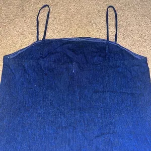 GAP Sleeveless‎ Square Neck Linen Blend Mini Dress Dark Indigo Navy Blue Medium thumbnail 5