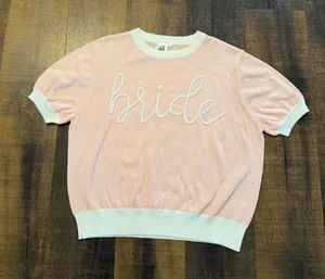 Queen of Sparkles Bride Sweater Top Pink Short Sleeve Women's M thumbnail 1