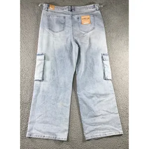 Love Cult Cargo Pants Women 1X 36x29.5 Wide‎ Leg Stretch Utility Denim Jeans NWT thumbnail 2