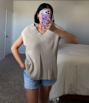 Beige oversized sweater vest thumbnail 1