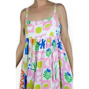 Paper Heart Women's Square Neck Colorful Tropical Summer Pockets Maxi Dress L thumbnail 2