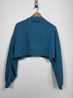 Gymshark Teal Blue Cropped Oversized Sweatshirt Pullover Women’s Medium thumbnail 2