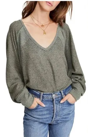 We The Free Free People Santa Clara Thermal Top Women's Size Small‎ Green thumbnail 1