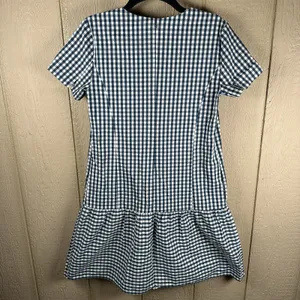 Universal Standard For J. Crew Gingham Poplin Drop-Waist Dress Sz XS Blue Preppy thumbnail 5