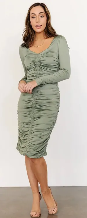 Baltic Born NWT Women's Camden Town Midi Dress Ruched Green‎ Size Small thumbnail 1