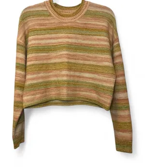 NEW Billabong Retro 70s Pink Sunset Stripped Crop Knit Jumper Sweater — MEDIUM thumbnail 1