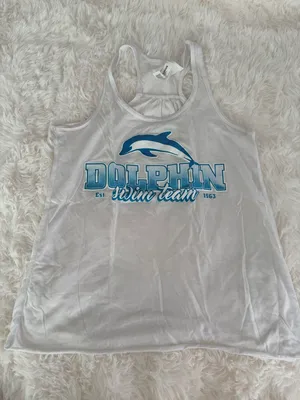 Bella+Canvas Flowy Racerback Tank Top Dolphin Swim Team Graphic White Size L thumbnail 1