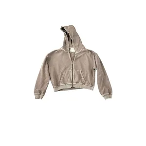 American‎ Eagle Cropped Zip Up Hoodie Sweatshirt Womens Small Brown Mineral Wash thumbnail 2
