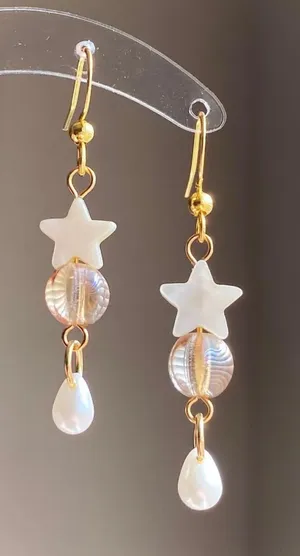 Handmade fairy whimsy star & teardrop dangle earrings🩵🌟 thumbnail 2