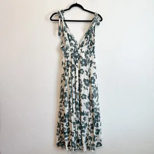 Abercrombie | Tie-Strap Floral Babydoll Midi Dress Green thumbnail 4