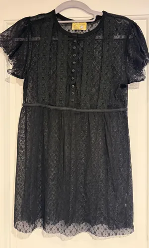 Free People Black Lace Sheer Short Sleeve Top Size M Boho Flutter Sleeve Y2K thumbnail 1
