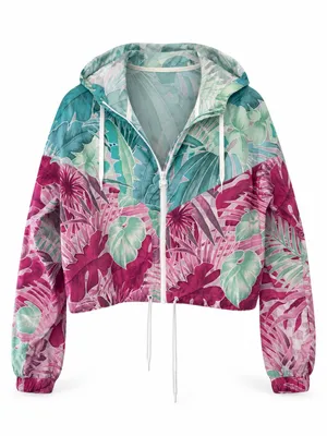 Nike Tropical Floral Cropped Windbreaker Jacket Women’s Small Hooded thumbnail 2