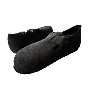 Torotto Black Felt Clog Mules Women‎ 6.5 EU 37 Cork Footbed Buckle Strap New thumbnail 6