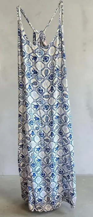 Isaac Mizrahi New York Linen Blend Maxi Dress NWT Blue White thumbnail 1