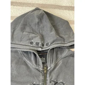 Y2k Vintage Gray Embroidered Full Zip Hoodie Gothic Grunge Women’s Size S thumbnail 6