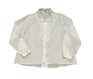 Vintage White Victorian Blouse Ruffle Front Lace Collar Feminine CottageCore thumbnail 1