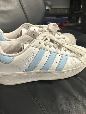 adidas White Sneakers with Light Blue Stripes thumbnail 3