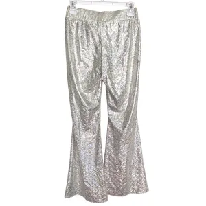 NWOT Silver Holographic Sequin High Rise Flare Bell Bottom Pants Small thumbnail 7