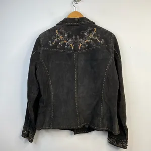 Coldwater Creek Y2K Brown Suede Leather Western Cowgirl Embroidered Jacket L thumbnail 8