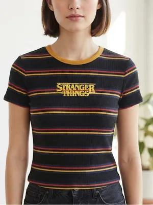 STRANGER THINGS Logo Baby Tee XS/S 17” p2p Black Multi thumbnail 1