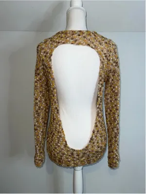 Open Back Brown Yellow Knit Sweater M Size M thumbnail 2