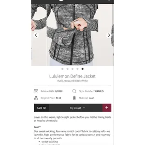 Lululemon Define Jacket Rush Jacquard Black White Size 6 women thumbnail 9