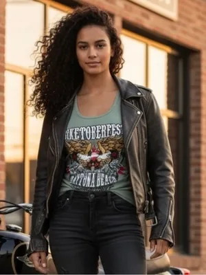 Basix Biketoberfest Ribbed Pullover Tank Top Women's‎ Size XS Green Bikercore thumbnail 1