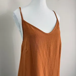 See You Monday Rust Orange Crinkle Midi Dress Womens Medium NWT Spaghetti Strap thumbnail 4