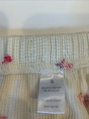 Women’s Small Cream with Pink Flowers Waffle Knit Lounge or Pajama Shorts thumbnail 2