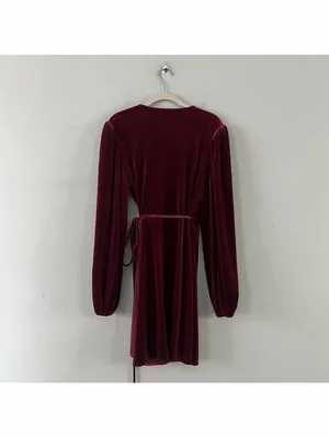 NWT Gianni Bini Leighton Merlot Red Velvet Long‎ Sleeve Wrap Mini Dress thumbnail 4