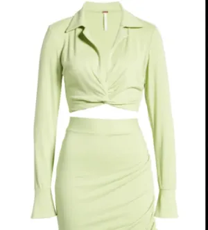 Free People Clara Ruched Long Sleeve in the "La Pera" sage green color thumbnail 2