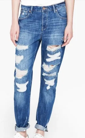 MNG‎ Mango Angie Boyfriend Distressed Denim Jeans thumbnail 1