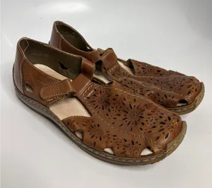 Rieker Antistress Mary Jane Sandals Womens 39 Brown Leather Perforated Good Flat thumbnail 1