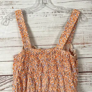 Zara Floral Ditsy Orange Lilac Smocked Sleeveless Minidress, EUC, Size Medium thumbnail 9