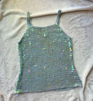 Vintage Blue Sequin Embellished crochet knit cami Tank Top thumbnail 2