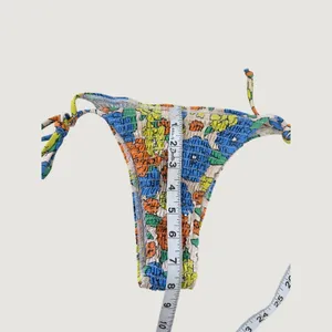 Floral Smocked Bikini Set Blue Orange Yellow Ruched Two‎ Piece Swimsuit Small thumbnail 8