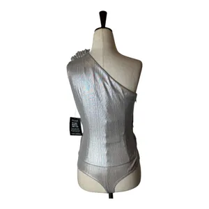 Retrofête Cassie Bodysuit Women XS Silver Metallic One Shoulder NWT‎ Party Club thumbnail 3