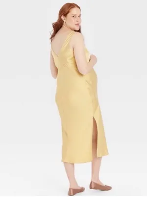 ISABEL by Ingrid + Isabel Yellow Midi Slip Dress Size Large (Maternity) thumbnail 3