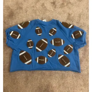 Queen of Sparkles Royal & Brown Fuzzy Football S Set Sweatshirt And Shorts BYU thumbnail 7