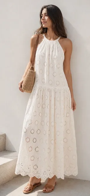 Madewell $198 Embroidered Drop-Waist Maxi Dress Floral Eyelet Ivory Size XXS thumbnail 1