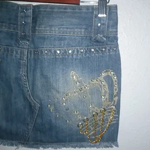 WBL Jeans S 28 Y2K Gold Crown Jewels Jeans Mini Skirt thumbnail 8
