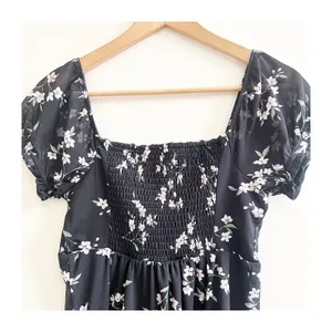 Hollister Mini Dress Womens Small Black White Floral Tie-Front Short Milkmaid thumbnail 5