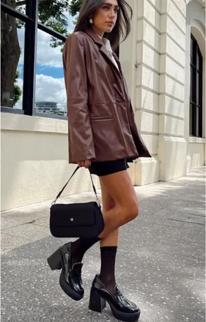 Faux Leather Blazer Jacket Princess Polly thumbnail 2