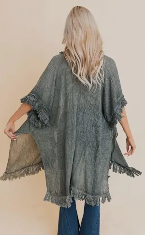 Boutique Sun Bleached Kimono With Fringe thumbnail 2