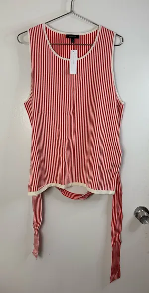 And Taylor NWT red, vertical striped sleeveless, belted knit top XL thumbnail 1
